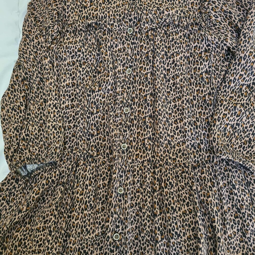 Jessica Simpson Brown & Tan Long Sleeve Cuffed Sleeve Tiered Ruffled Dress 8-10